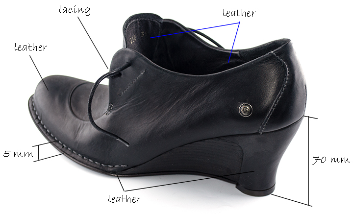 Neosens women's Bonarda Black Leather Lace Up Wedge Shoe